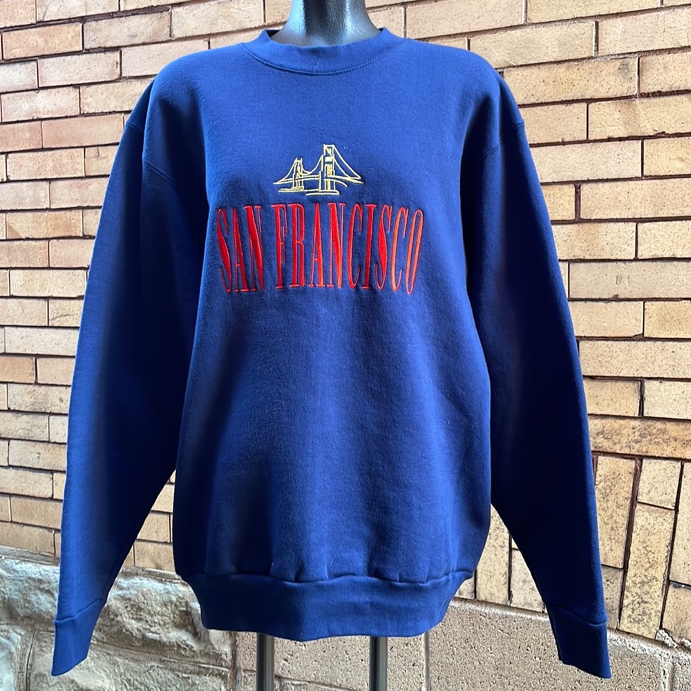 Vintage 90’s blue San Francisco Spell Out embroidered Golden Gate sweatshirt …